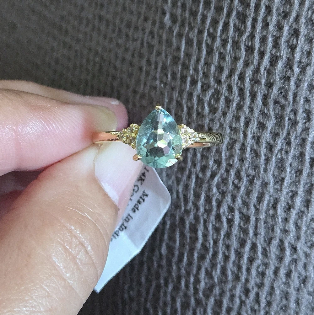 Shivam Green💚 Flourite Teardrop💧 with White Topaz Ring💍 - NWT - Picture 15 of 16